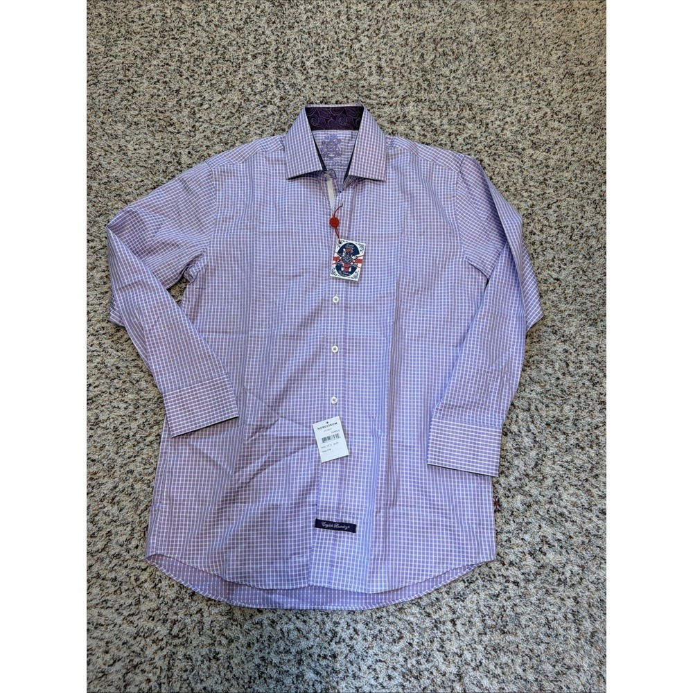 English Laundry New  Shirt 15.5 32/33 Purple Button Up Contrast Cuff Dress